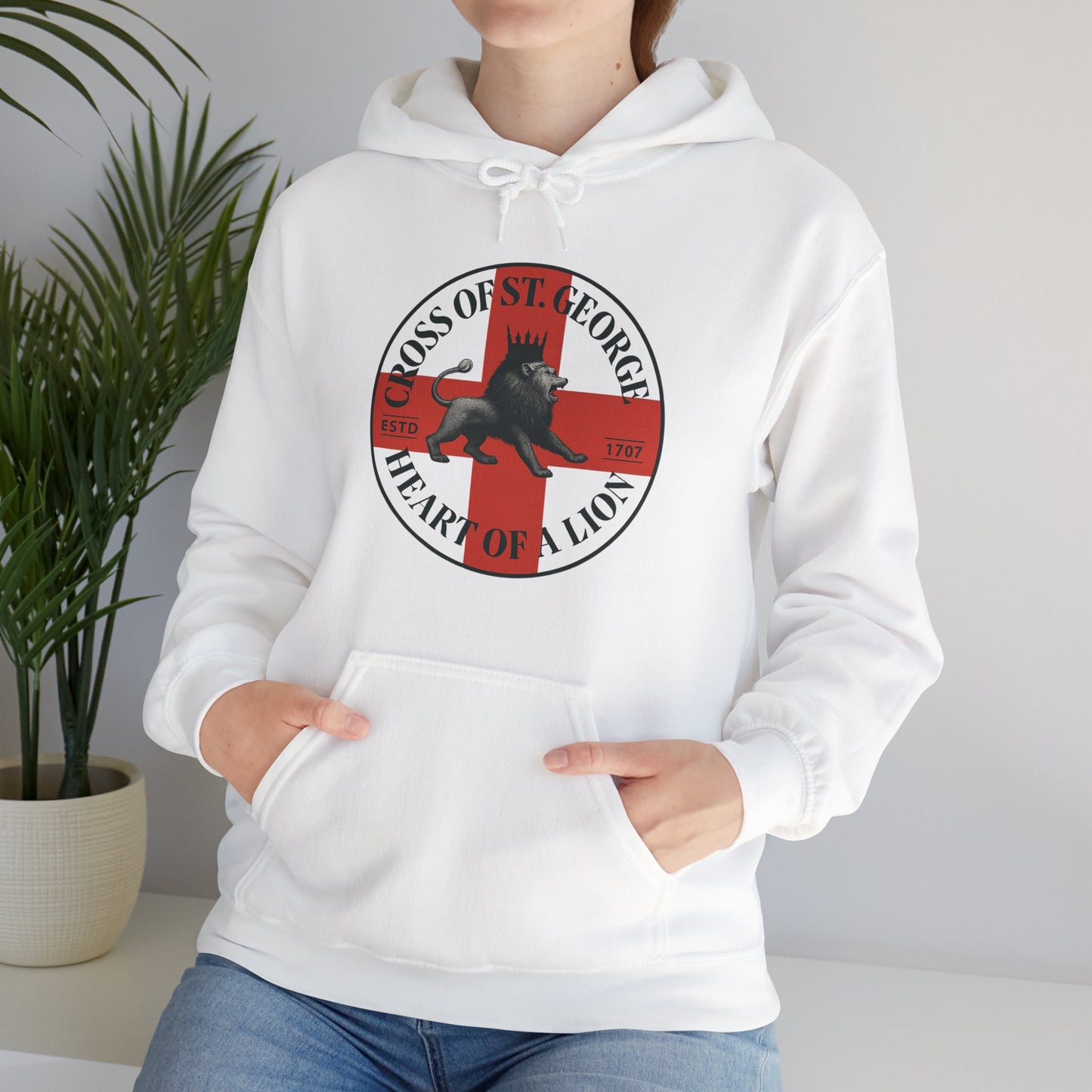 St. George Hoodie, Unisex Heavy Blend Sweatshirt, Heart of Lion Design, Casual Wear, Gift for Her/Him, Spring/Fall Fashion