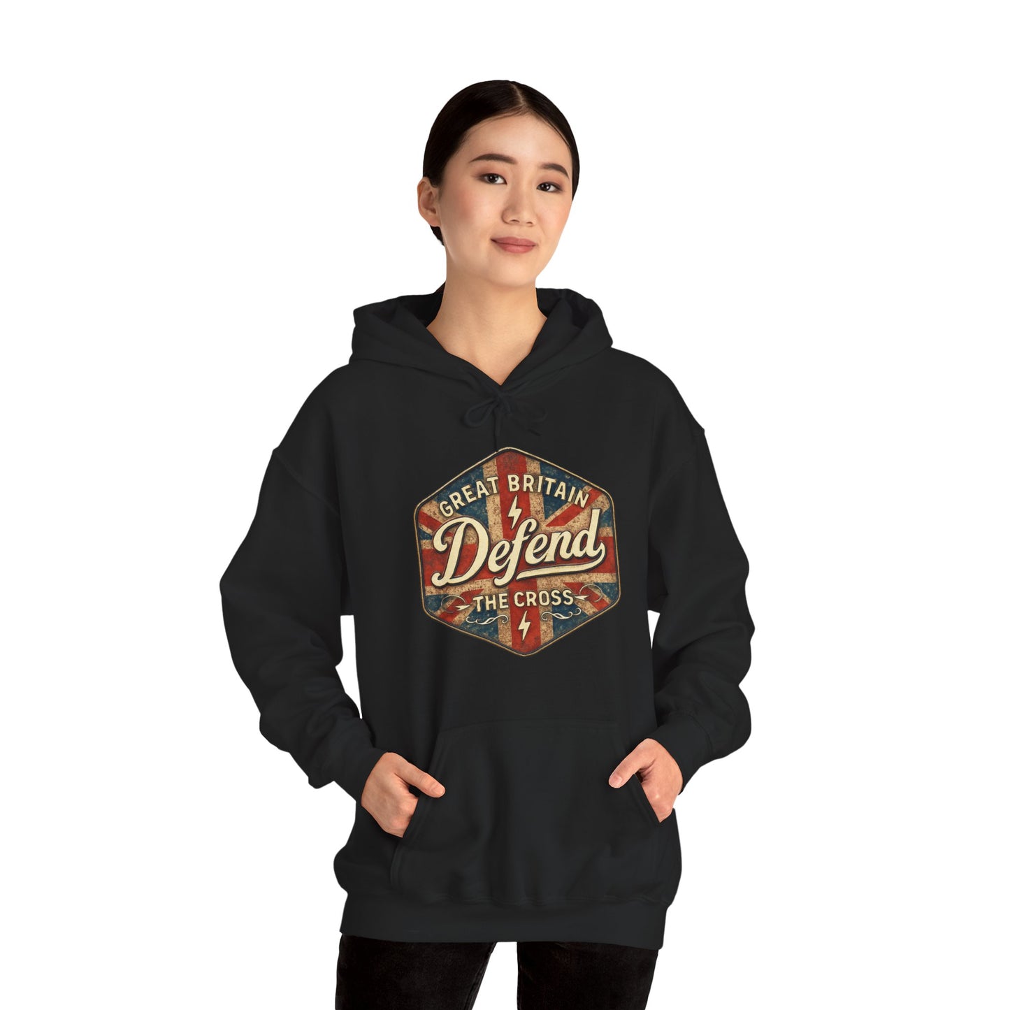 Unisex Heavy Blend Hoodie - Great Britain Defend the Cross Sweatshirt, Casual, Comfortable, Gift, Everyday Wear