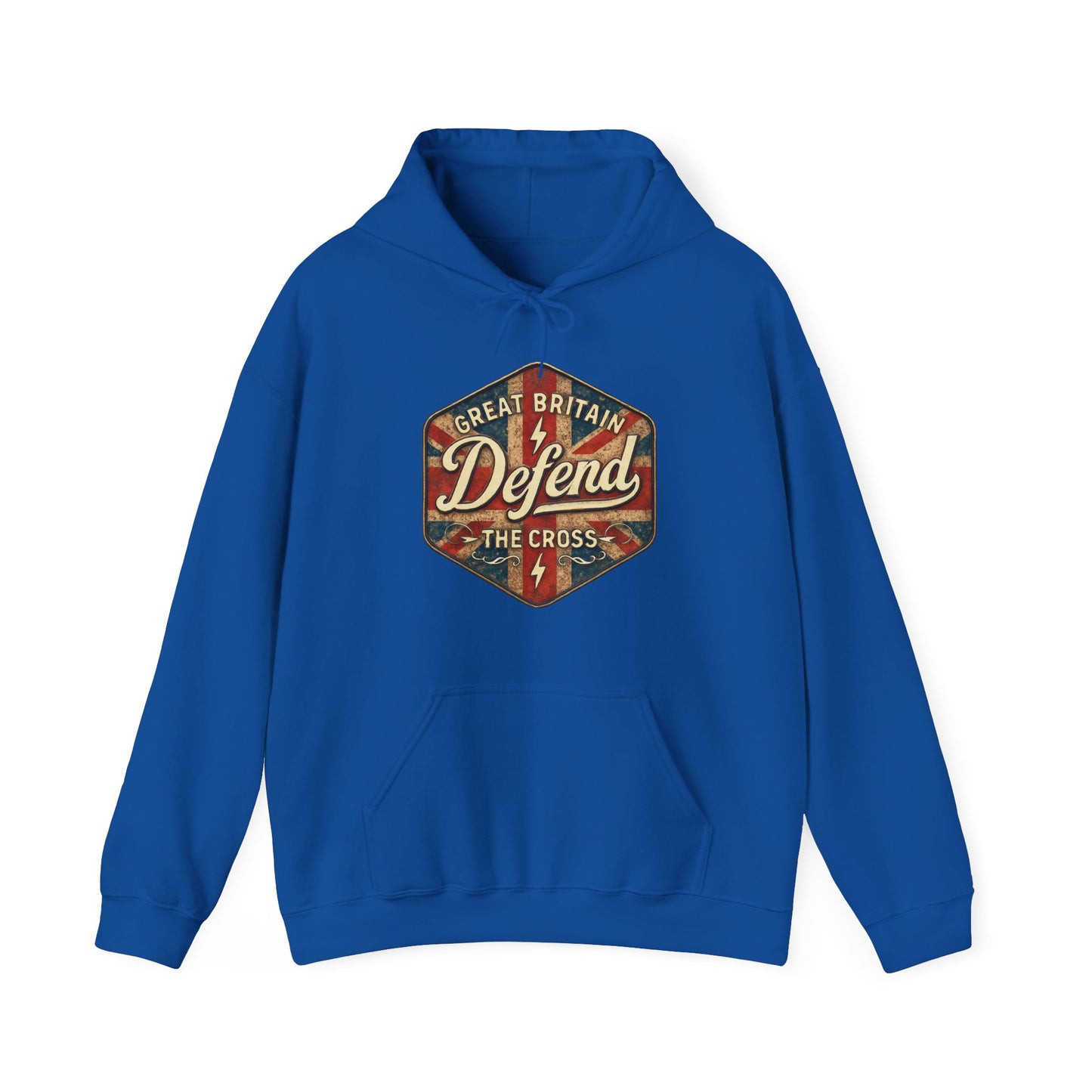 Unisex Heavy Blend Hoodie - Great Britain Defend the Cross Sweatshirt, Casual, Comfortable, Gift, Everyday Wear