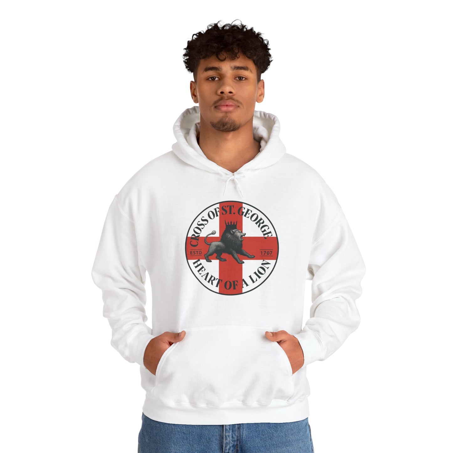 St. George Hoodie, Unisex Heavy Blend Sweatshirt, Heart of Lion Design, Casual Wear, Gift for Her/Him, Spring/Fall Fashion