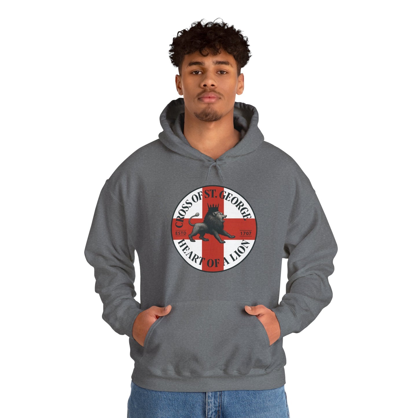 St. George Hoodie, Unisex Heavy Blend Sweatshirt, Heart of Lion Design, Casual Wear, Gift for Her/Him, Spring/Fall Fashion