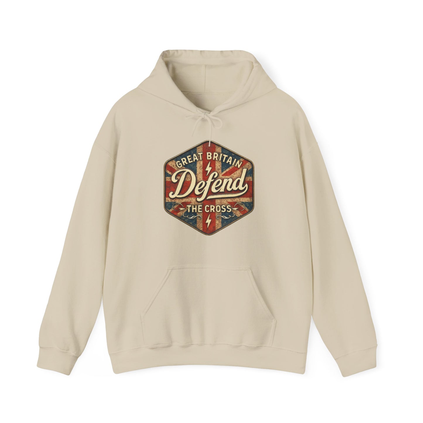 Unisex Heavy Blend Hoodie - Great Britain Defend the Cross Sweatshirt, Casual, Comfortable, Gift, Everyday Wear