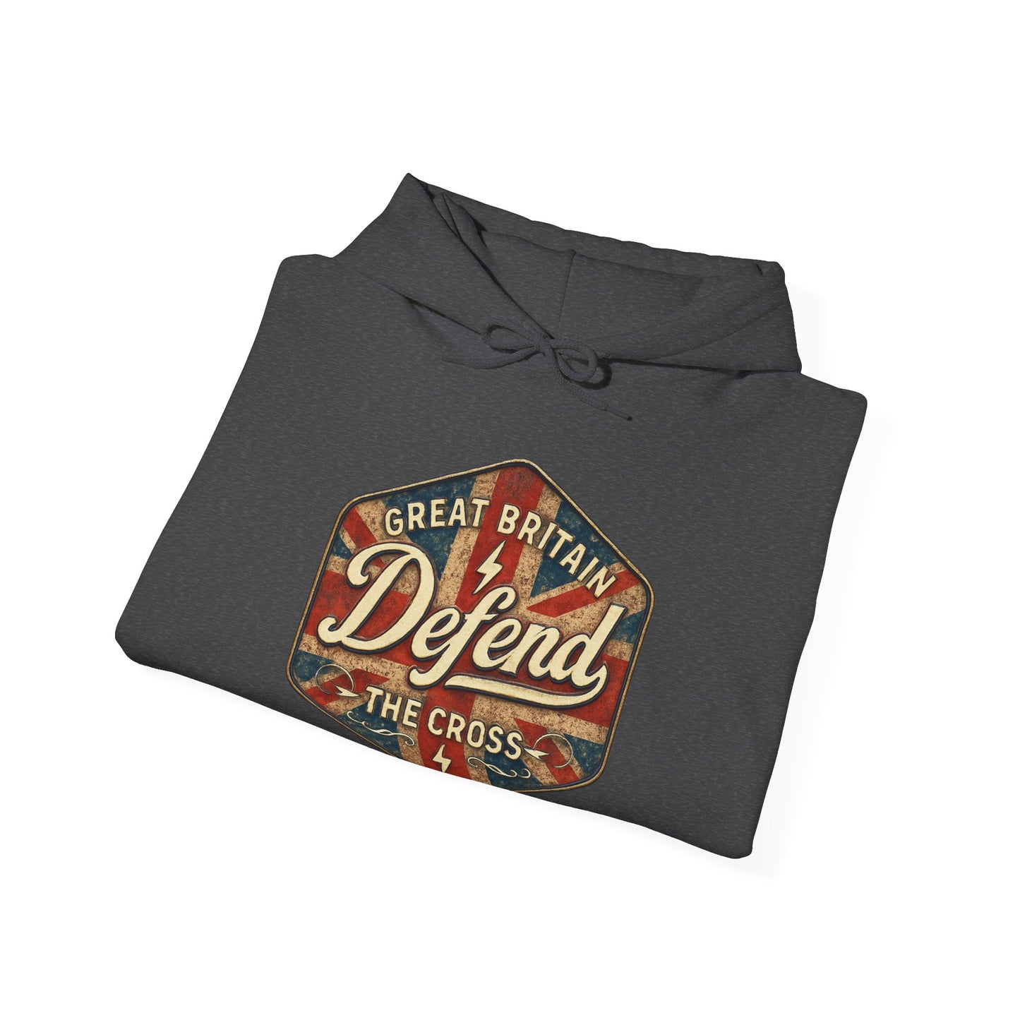 Unisex Heavy Blend Hoodie - Great Britain Defend the Cross Sweatshirt, Casual, Comfortable, Gift, Everyday Wear
