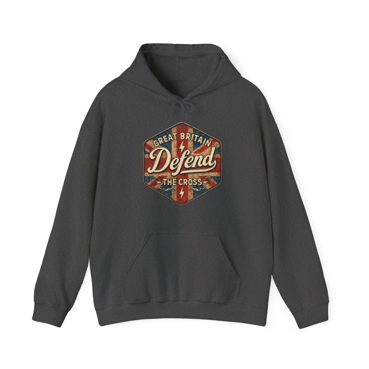 Unisex Heavy Blend Hoodie - Great Britain Defend the Cross Sweatshirt, Casual, Comfortable, Gift, Everyday Wear