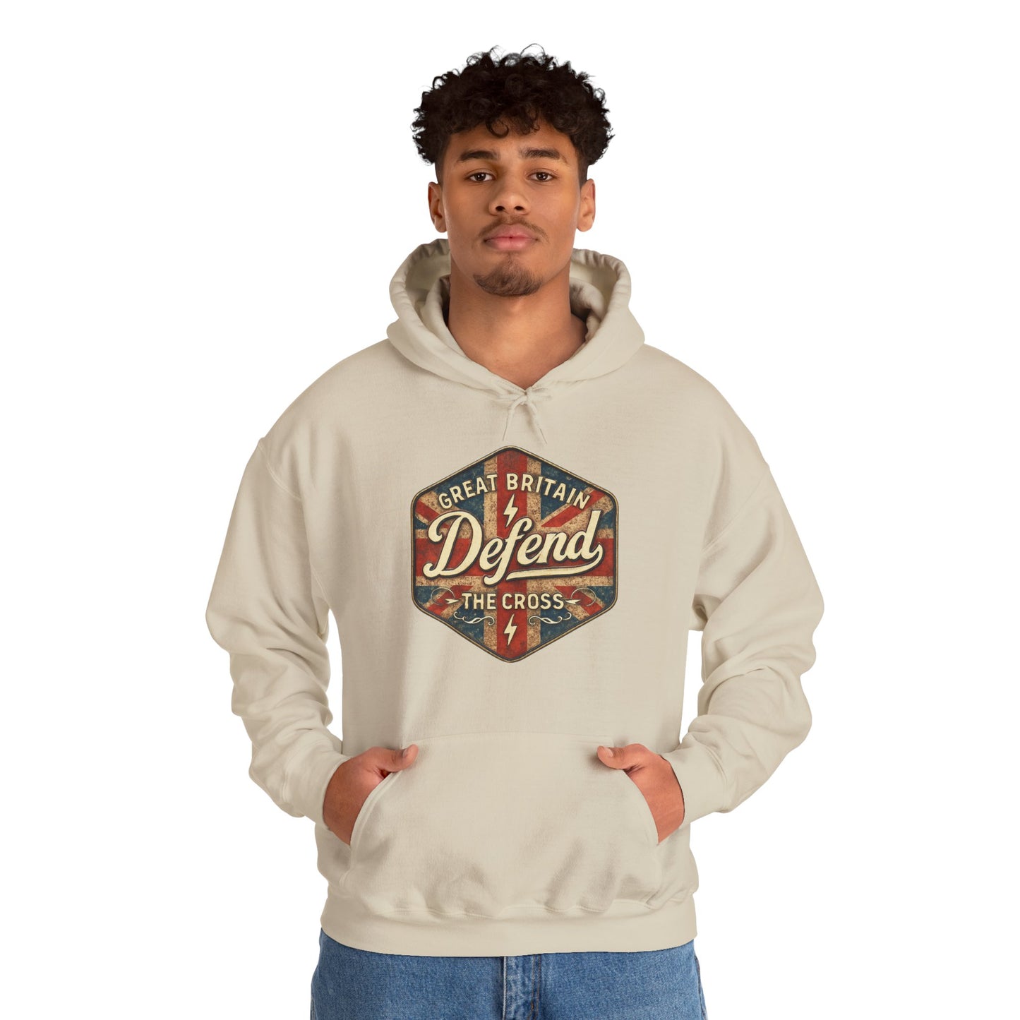Unisex Heavy Blend Hoodie - Great Britain Defend the Cross Sweatshirt, Casual, Comfortable, Gift, Everyday Wear