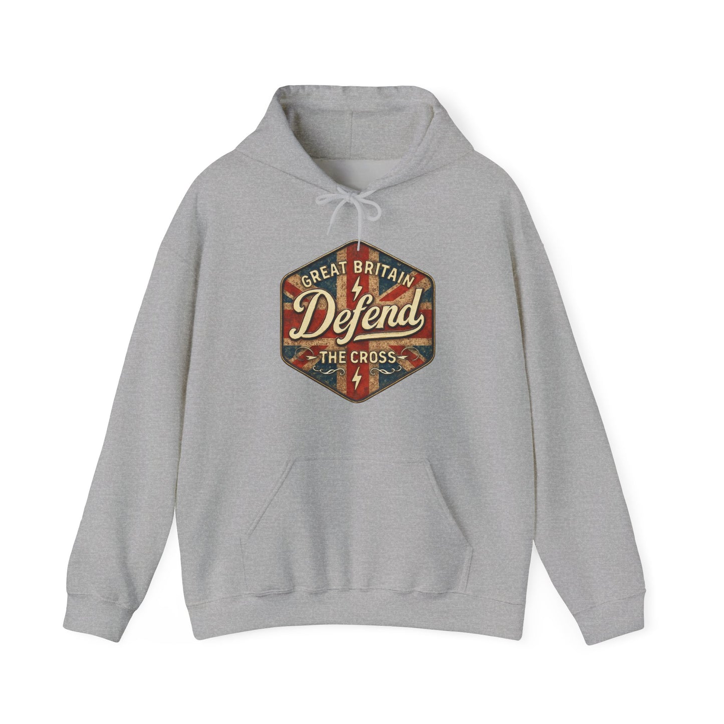 Unisex Heavy Blend Hoodie - Great Britain Defend the Cross Sweatshirt, Casual, Comfortable, Gift, Everyday Wear