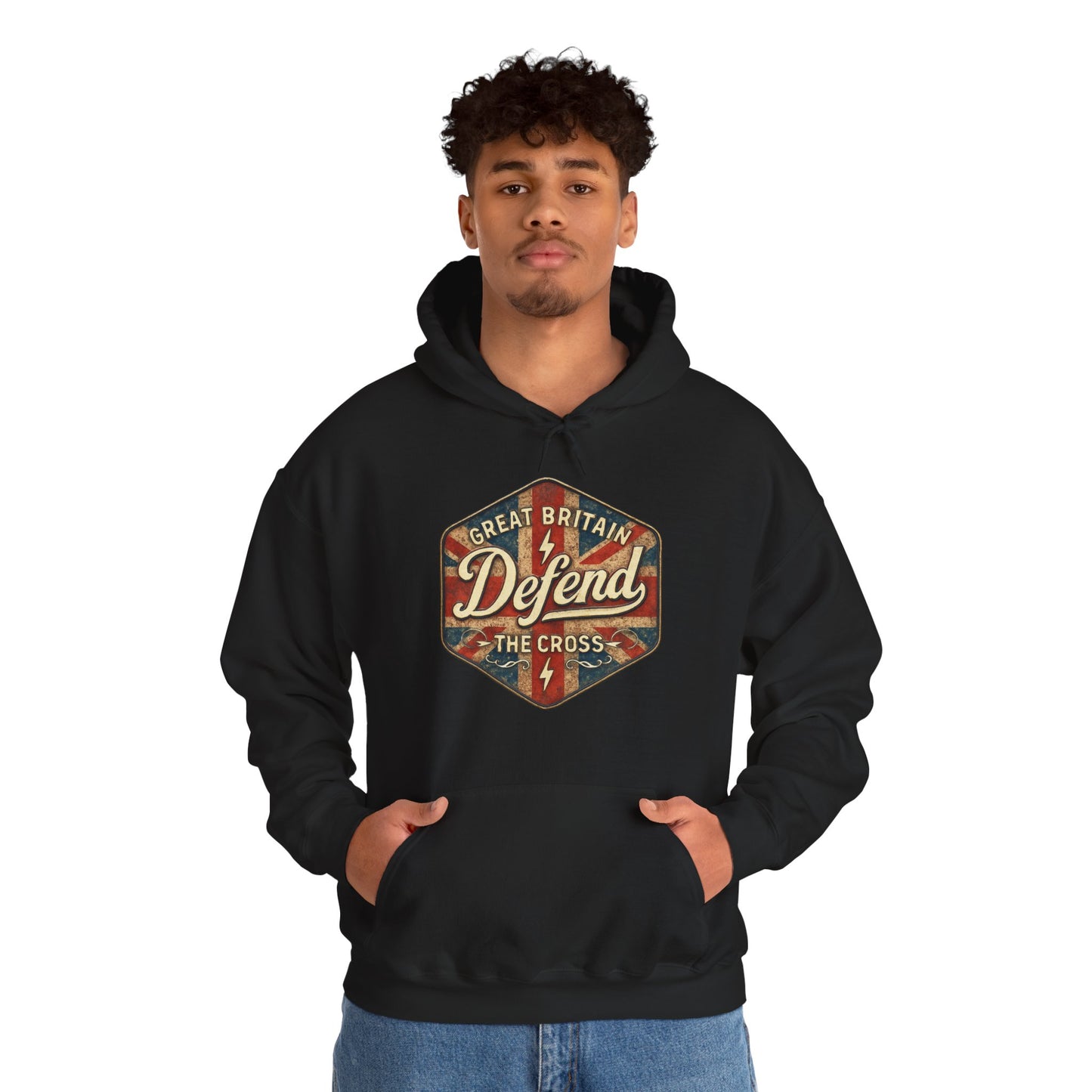 Unisex Heavy Blend Hoodie - Great Britain Defend the Cross Sweatshirt, Casual, Comfortable, Gift, Everyday Wear