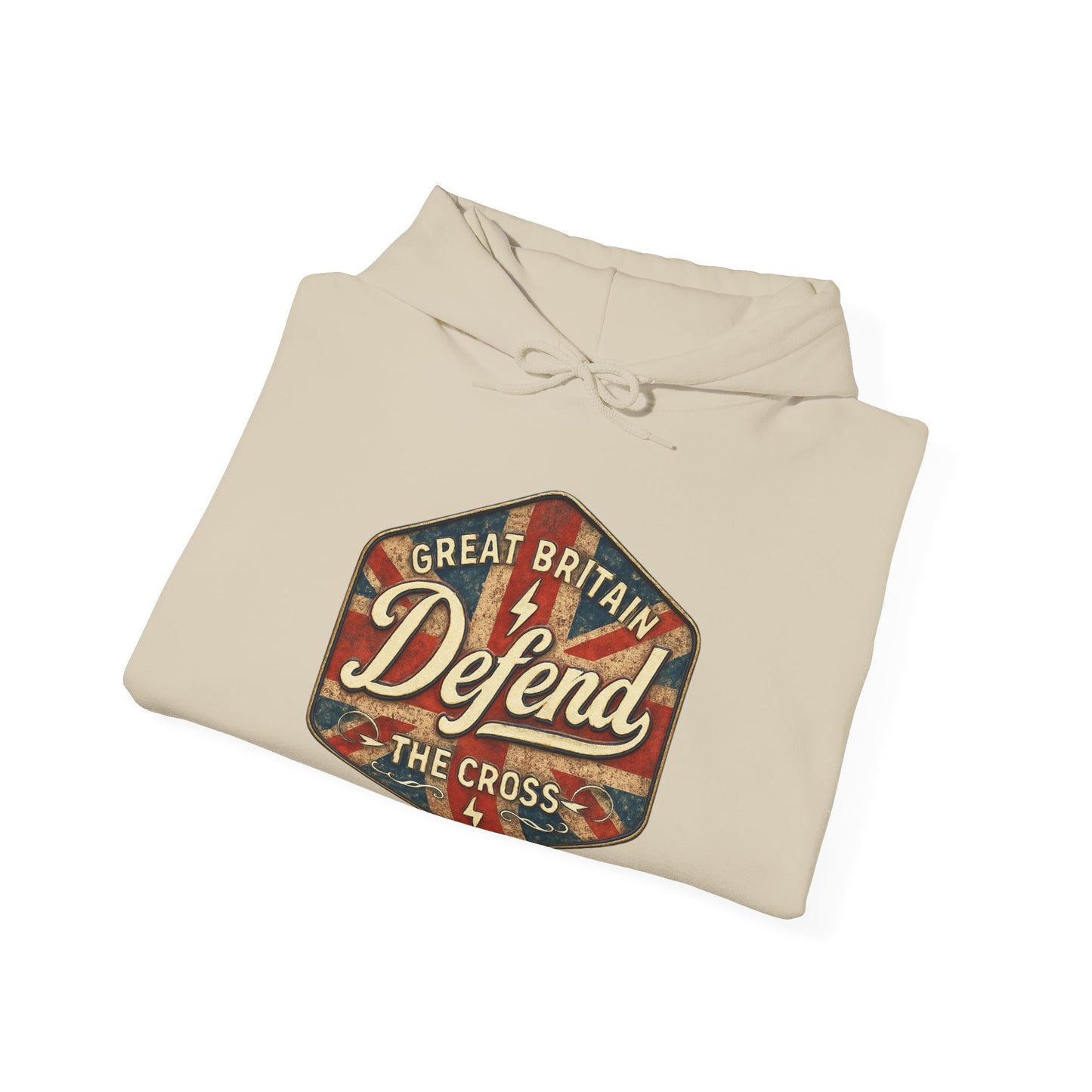 Unisex Heavy Blend Hoodie - Great Britain Defend the Cross Sweatshirt, Casual, Comfortable, Gift, Everyday Wear