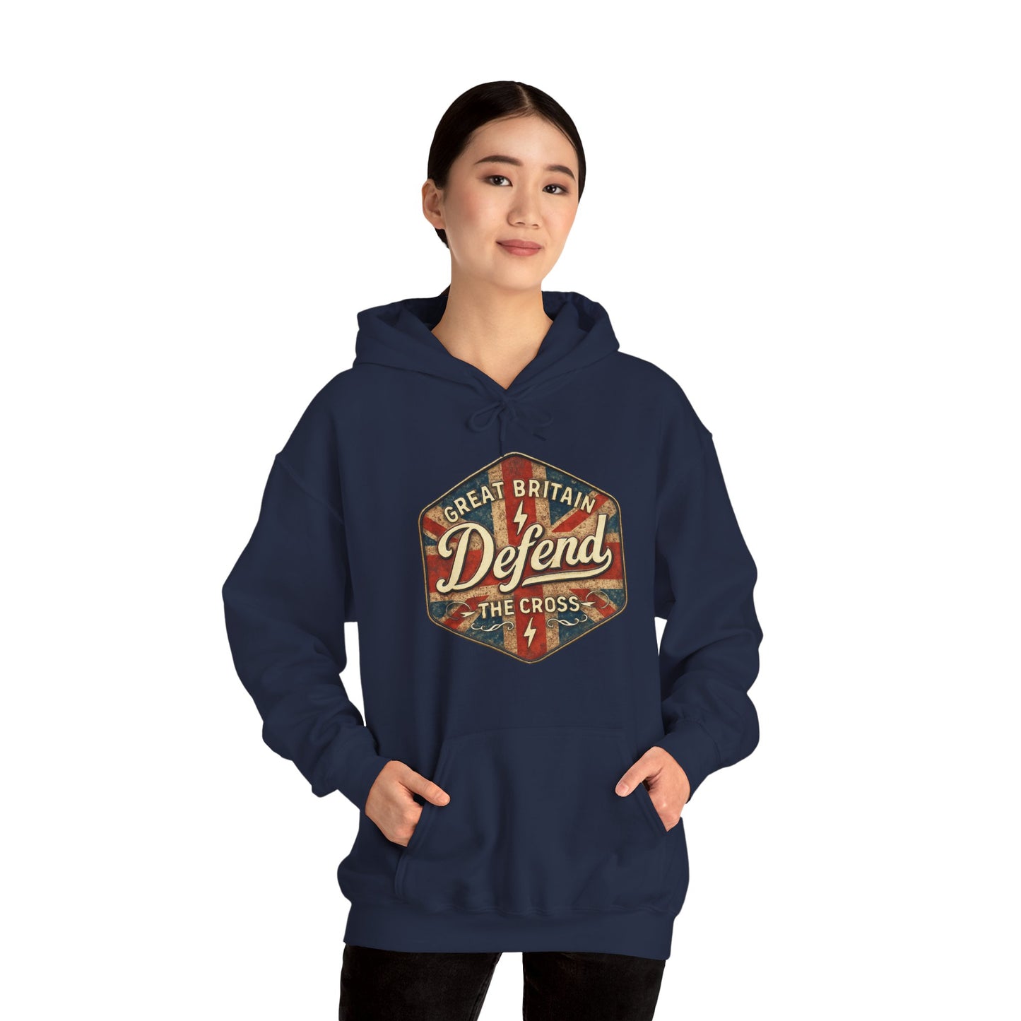 Unisex Heavy Blend Hoodie - Great Britain Defend the Cross Sweatshirt, Casual, Comfortable, Gift, Everyday Wear