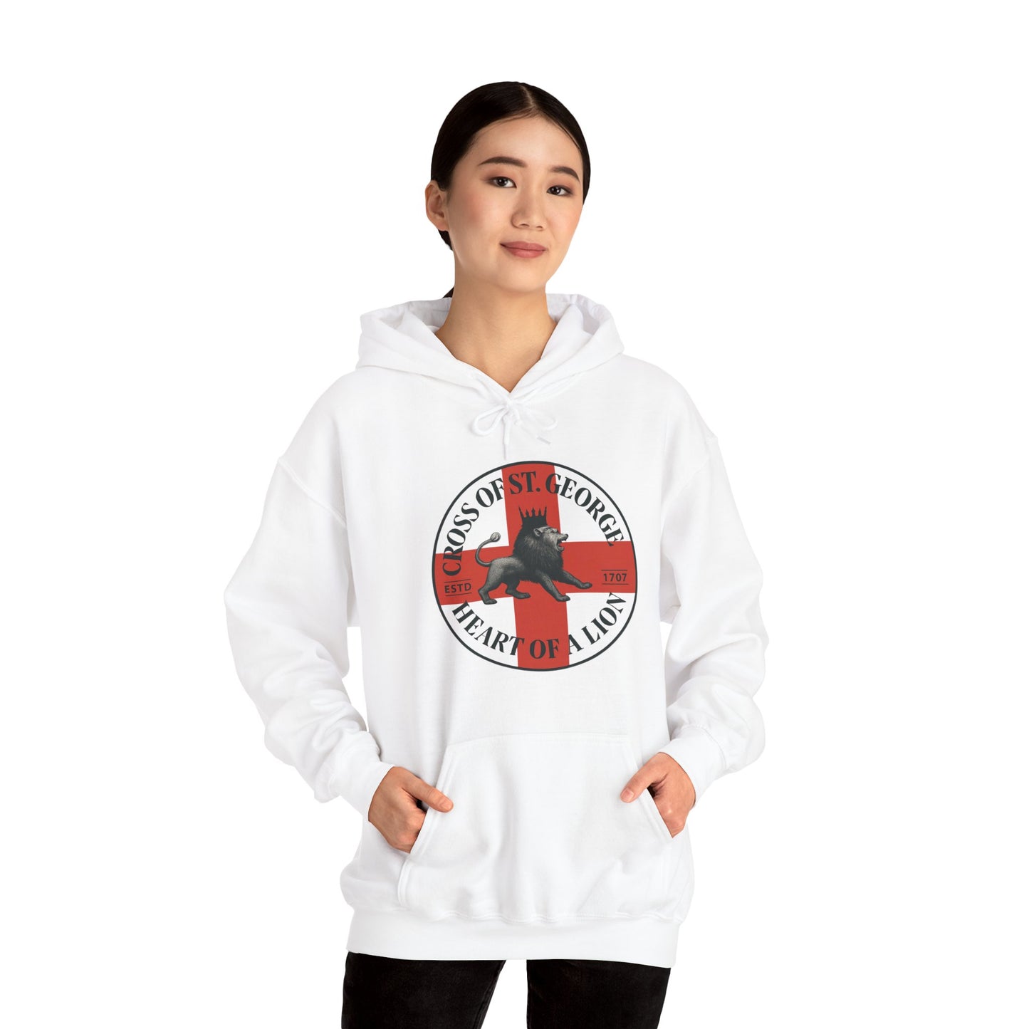 St. George Hoodie, Unisex Heavy Blend Sweatshirt, Heart of Lion Design, Casual Wear, Gift for Her/Him, Spring/Fall Fashion