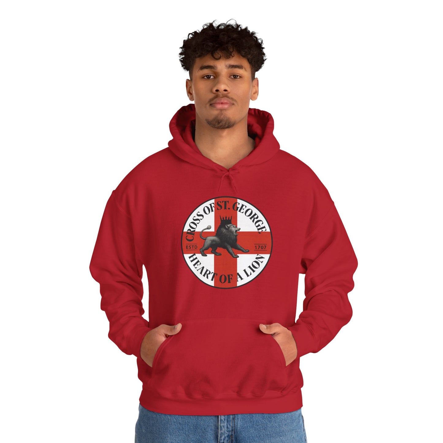 St. George Hoodie, Unisex Heavy Blend Sweatshirt, Heart of Lion Design, Casual Wear, Gift for Her/Him, Spring/Fall Fashion