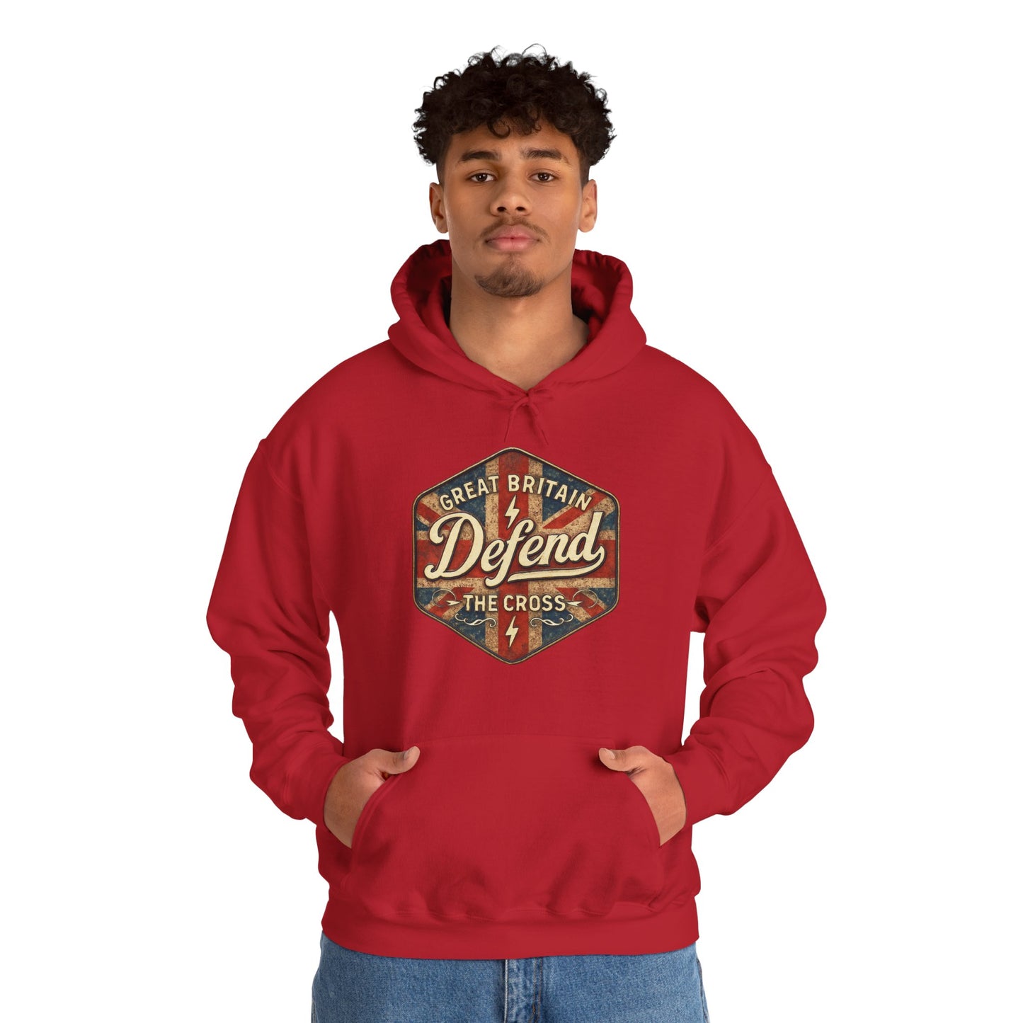 Unisex Heavy Blend Hoodie - Great Britain Defend the Cross Sweatshirt, Casual, Comfortable, Gift, Everyday Wear