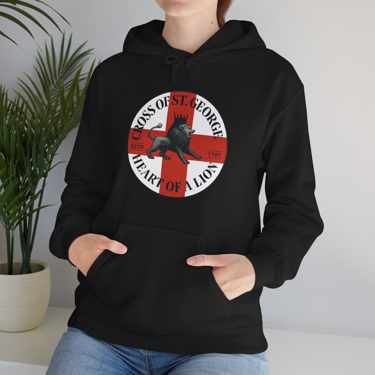 St. George Hoodie, Unisex Heavy Blend Sweatshirt, Heart of Lion Design, Casual Wear, Gift for Her/Him, Spring/Fall Fashion