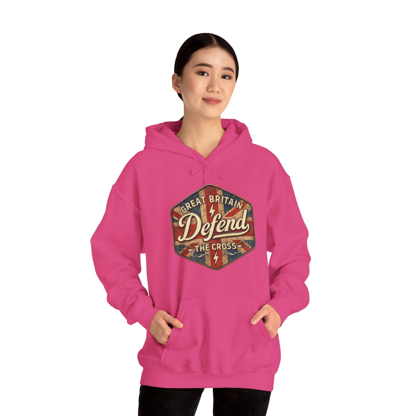 Unisex Heavy Blend Hoodie - Great Britain Defend the Cross Sweatshirt, Casual, Comfortable, Gift, Everyday Wear