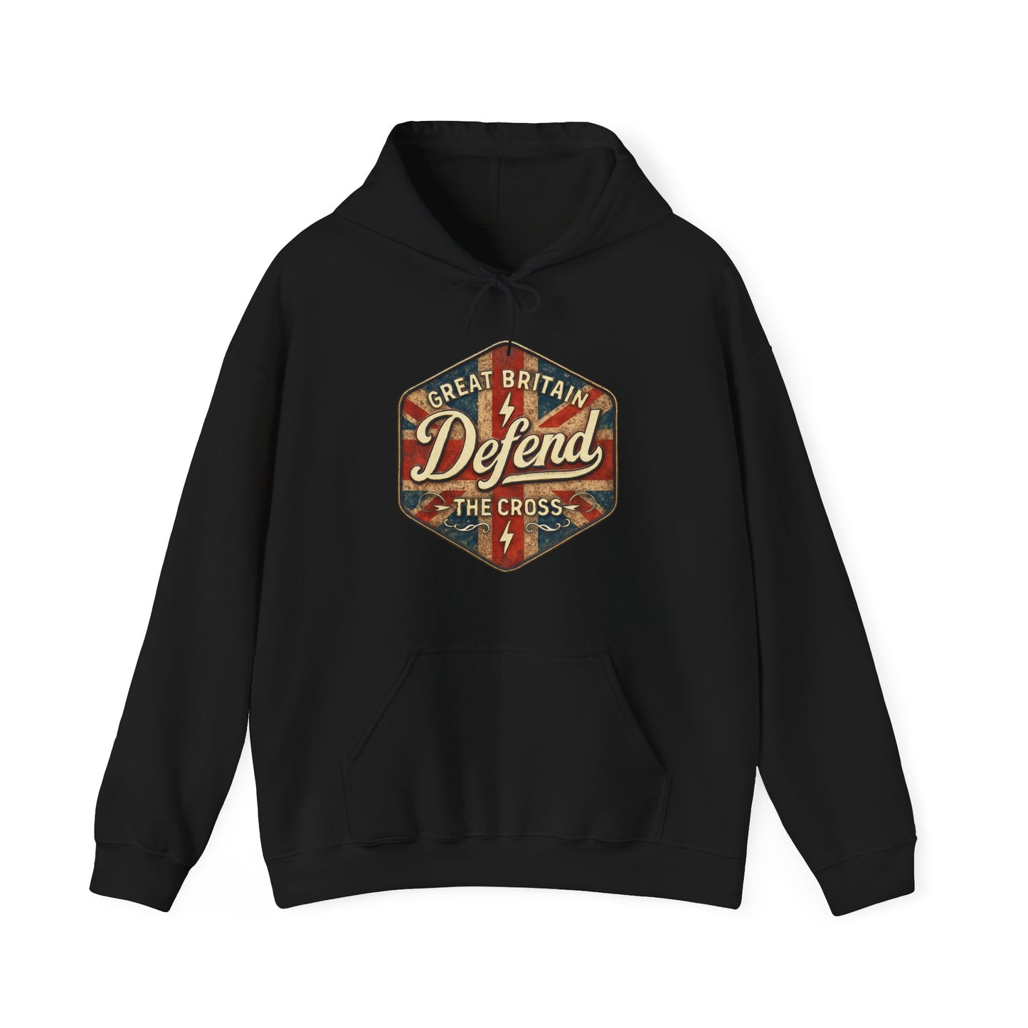 Unisex Heavy Blend Hoodie - Great Britain Defend the Cross Sweatshirt, Casual, Comfortable, Gift, Everyday Wear