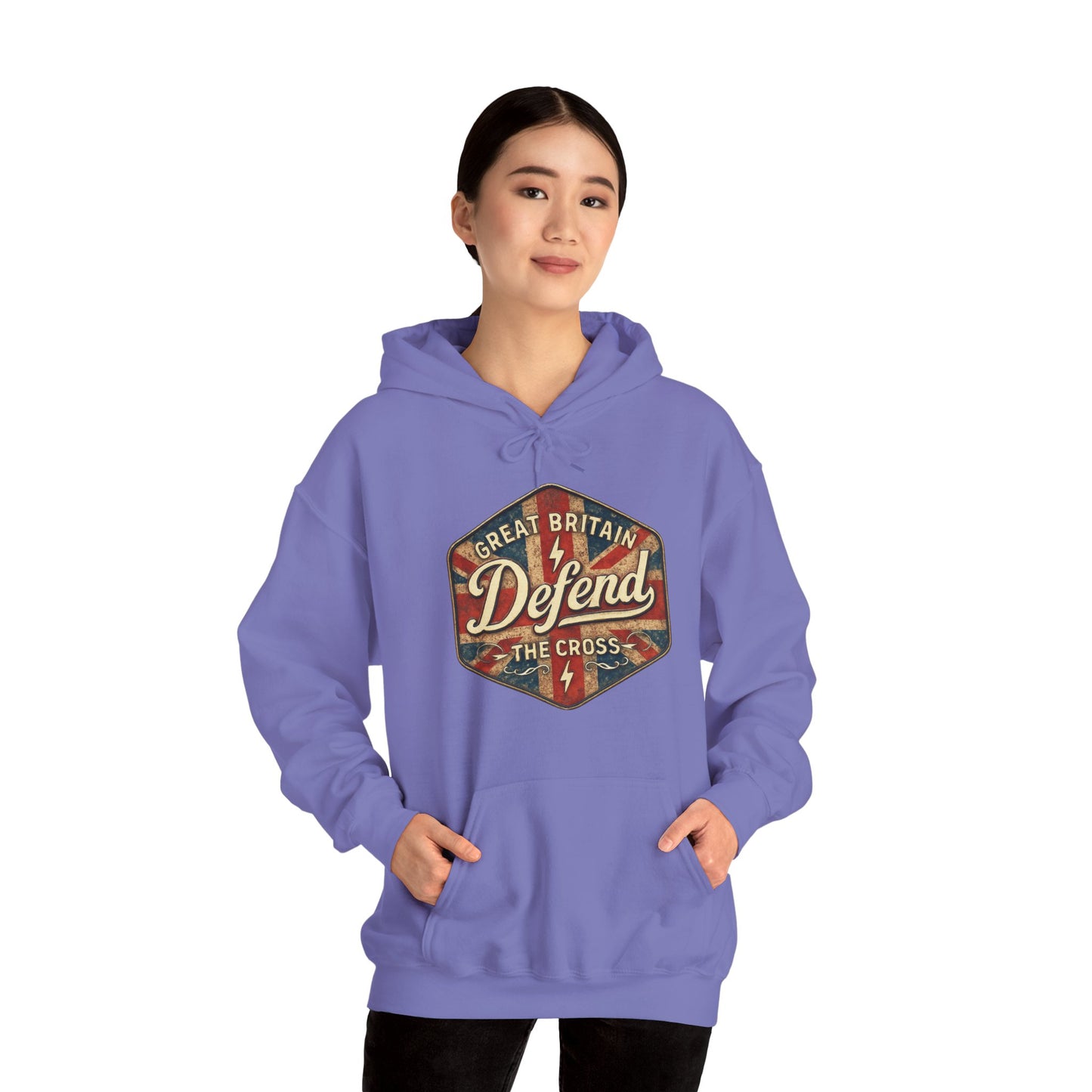 Unisex Heavy Blend Hoodie - Great Britain Defend the Cross Sweatshirt, Casual, Comfortable, Gift, Everyday Wear