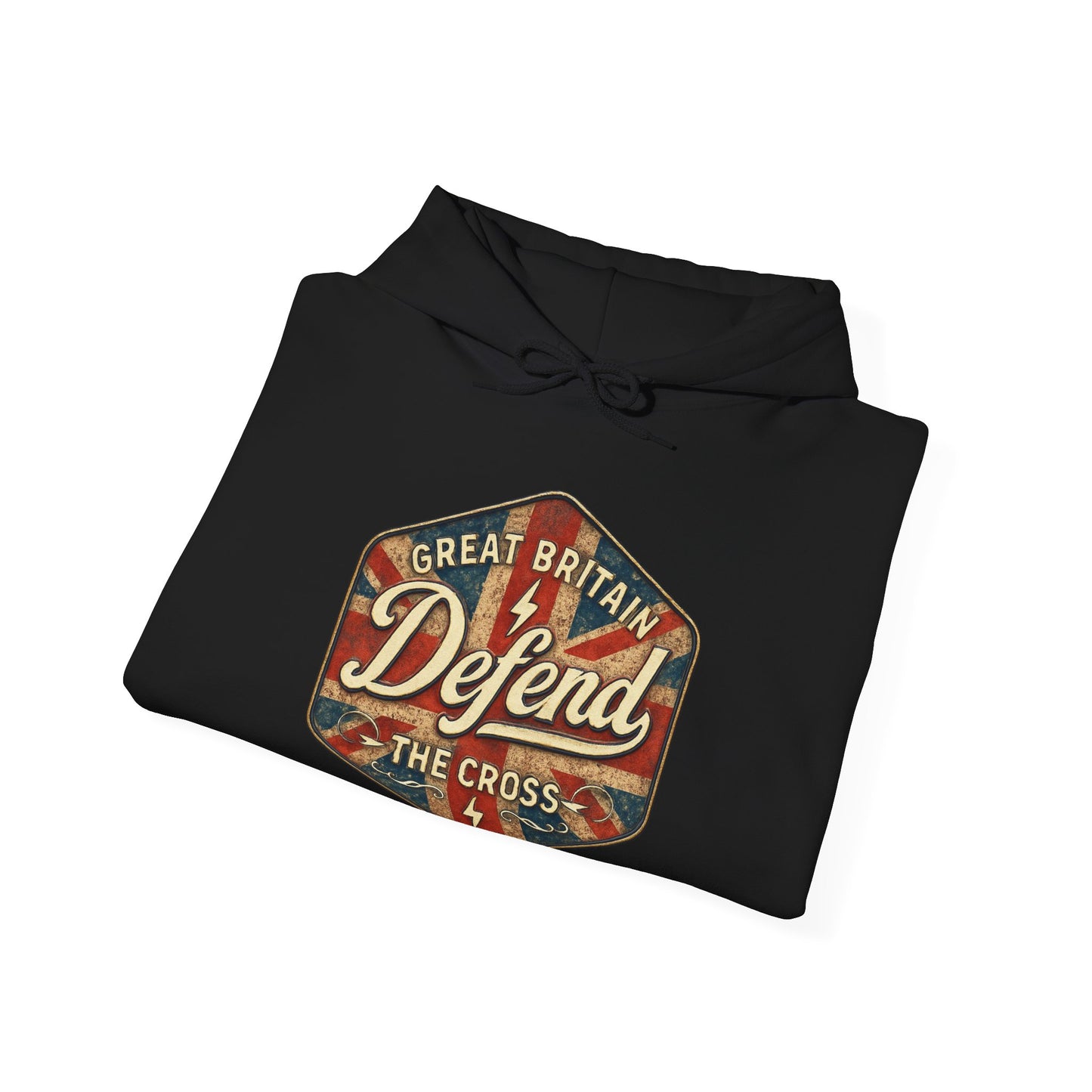 Unisex Heavy Blend Hoodie - Great Britain Defend the Cross Sweatshirt, Casual, Comfortable, Gift, Everyday Wear