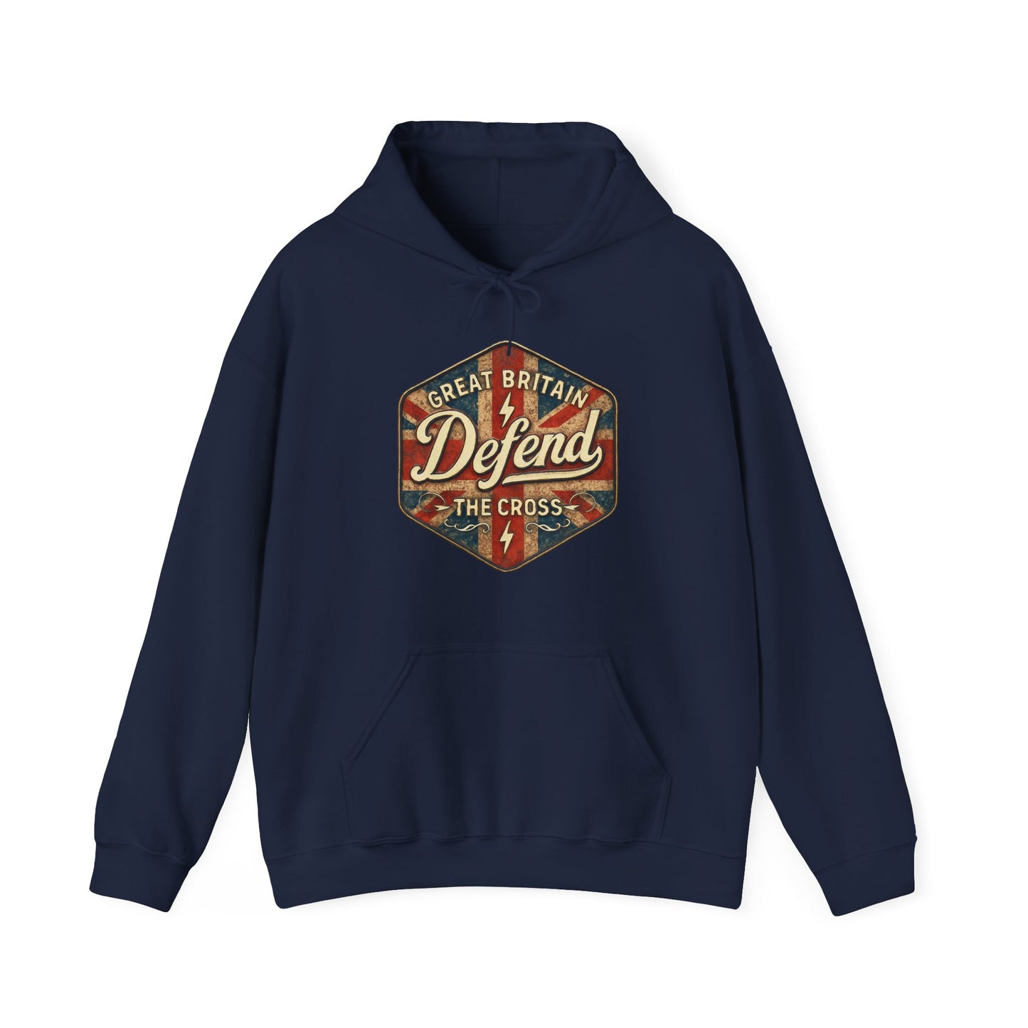 Unisex Heavy Blend Hoodie - Great Britain Defend the Cross Sweatshirt, Casual, Comfortable, Gift, Everyday Wear