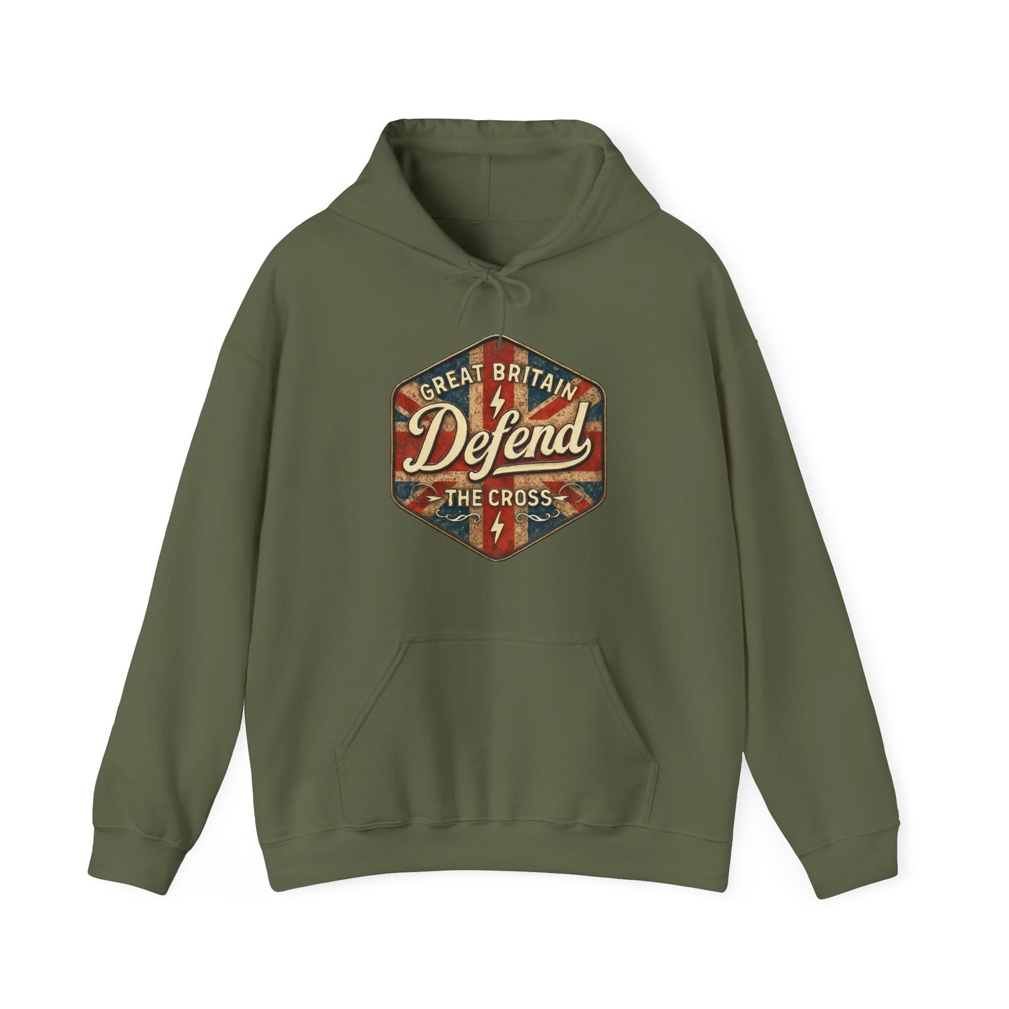 Unisex Heavy Blend Hoodie - Great Britain Defend the Cross Sweatshirt, Casual, Comfortable, Gift, Everyday Wear