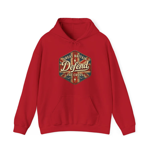 Unisex Heavy Blend Hoodie - Great Britain Defend the Cross Sweatshirt, Casual, Comfortable, Gift, Everyday Wear