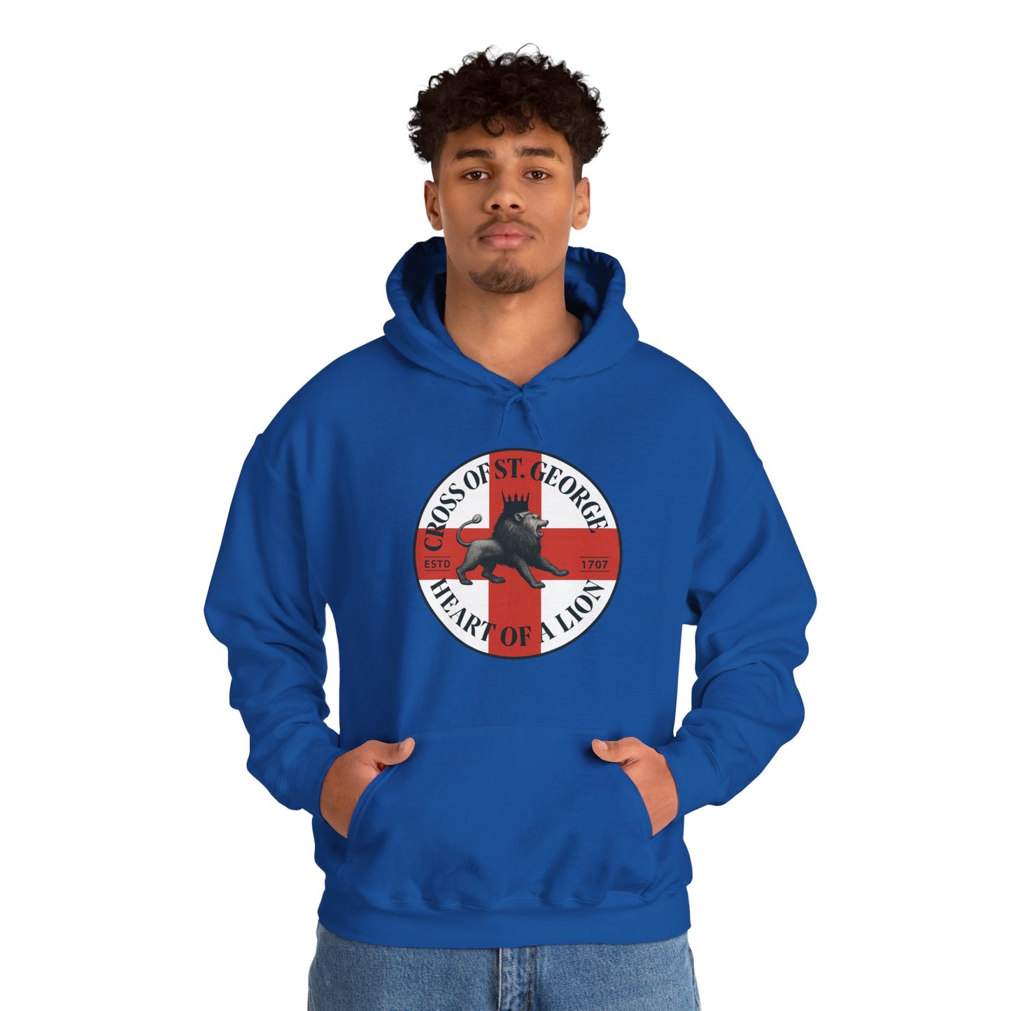 St. George Hoodie, Unisex Heavy Blend Sweatshirt, Heart of Lion Design, Casual Wear, Gift for Her/Him, Spring/Fall Fashion