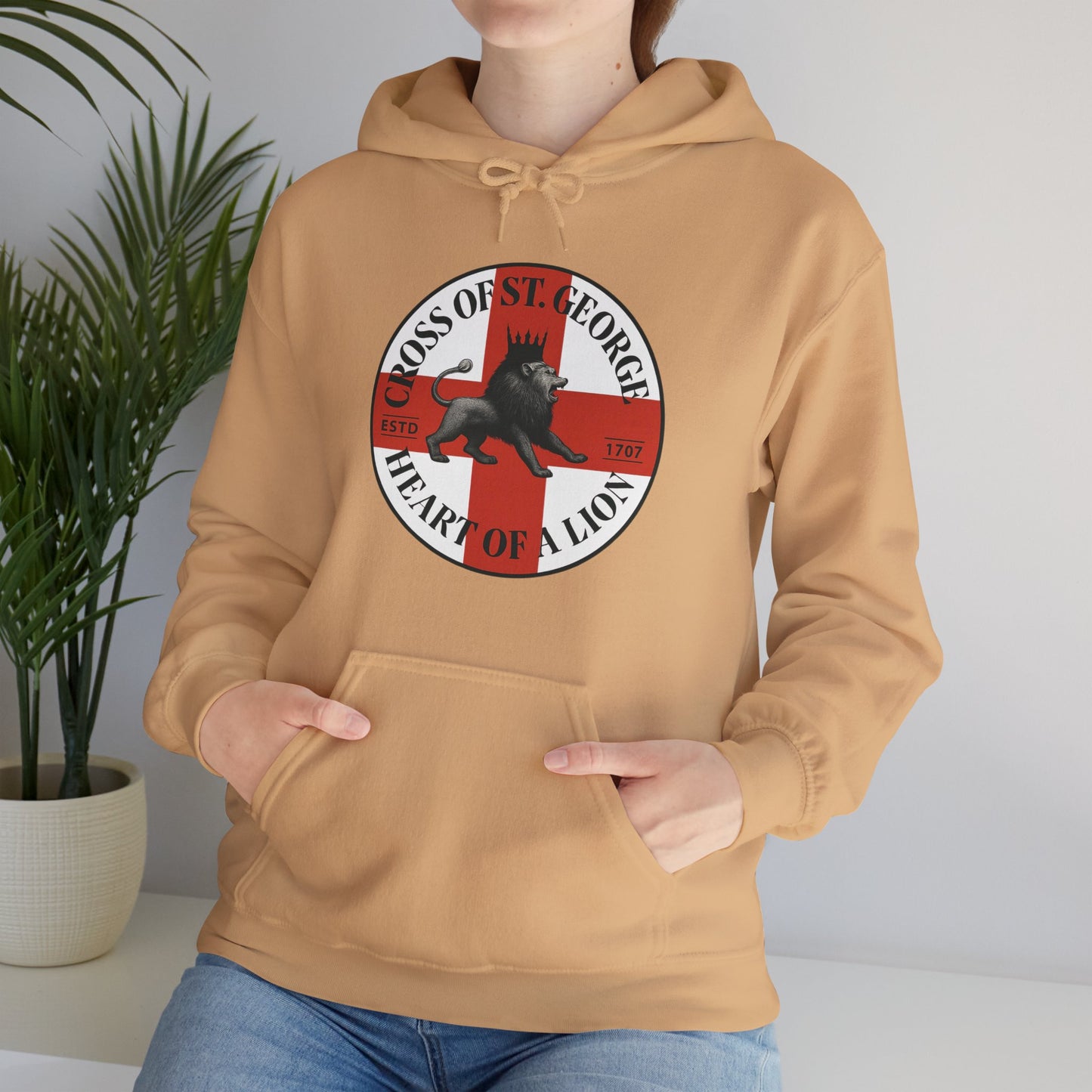 St. George Hoodie, Unisex Heavy Blend Sweatshirt, Heart of Lion Design, Casual Wear, Gift for Her/Him, Spring/Fall Fashion